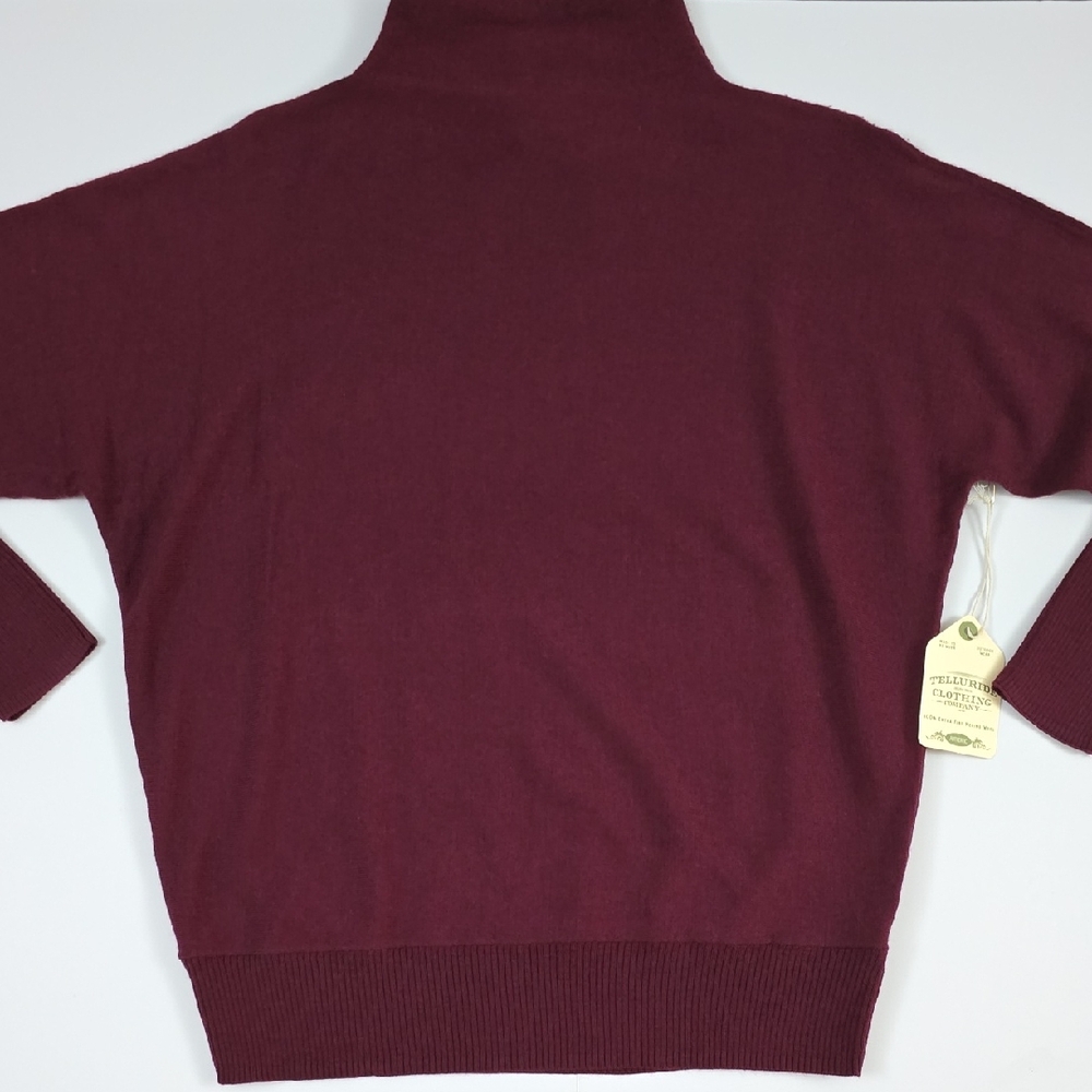 NWT Telluride Women's Burgundy Extra Fine Merino Wool Funnel Neck Sweater Size M - Picture 3 of 16